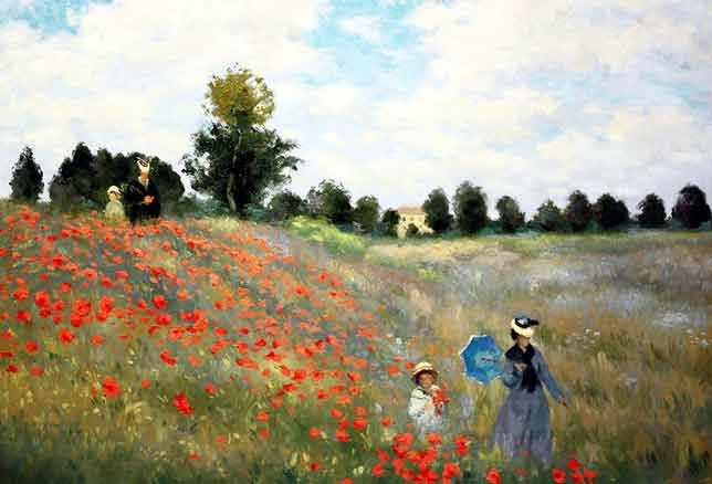 Cuadro impresionista de Claude Monet, campo de Amapolas en Argentuille